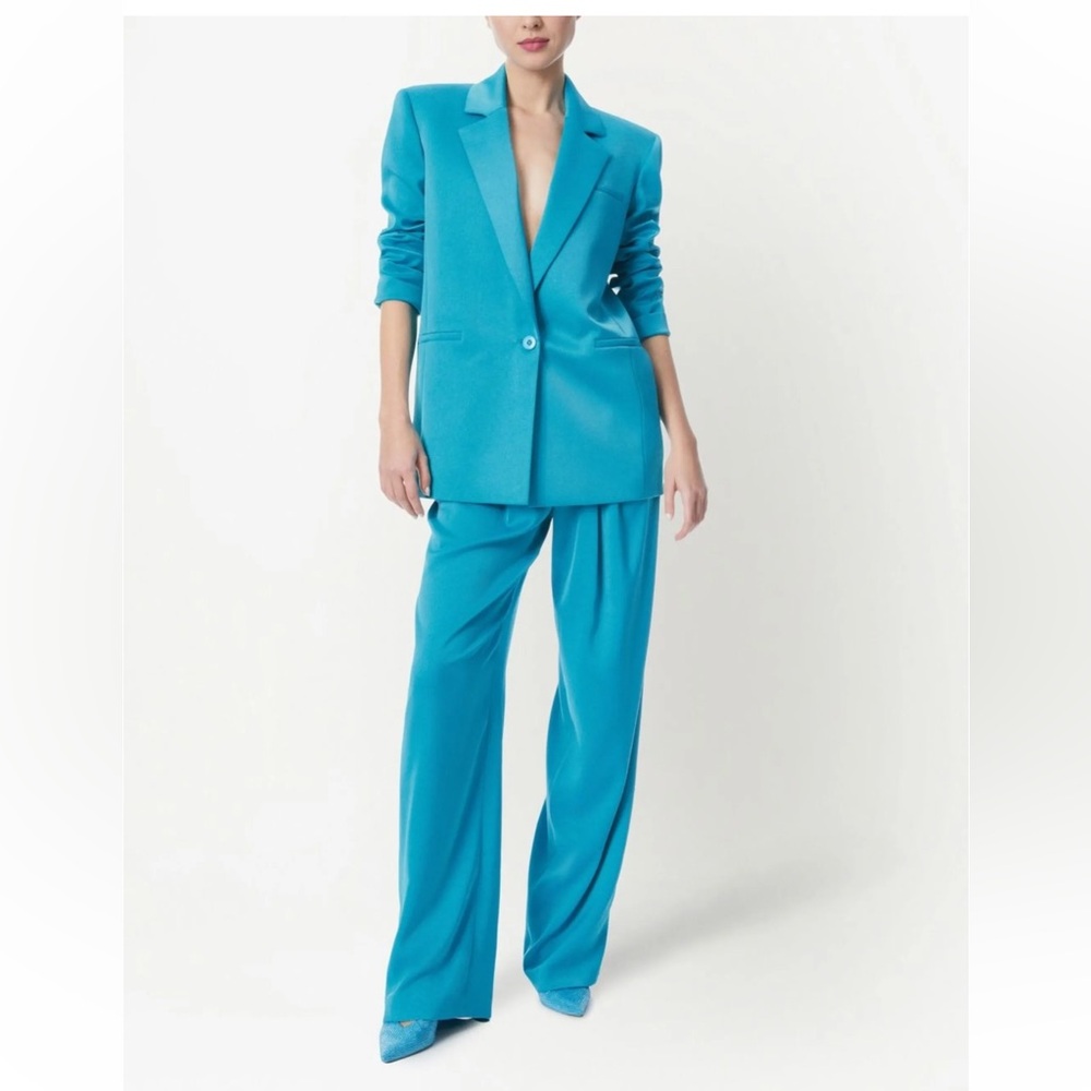 Alice + Olivia Dylan Satin Wide Leg Pants Ocean Floor Blue Size 2